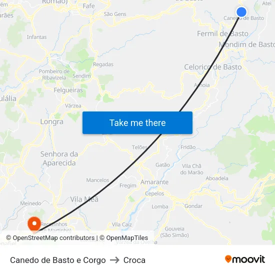 Canedo de Basto e Corgo to Croca map