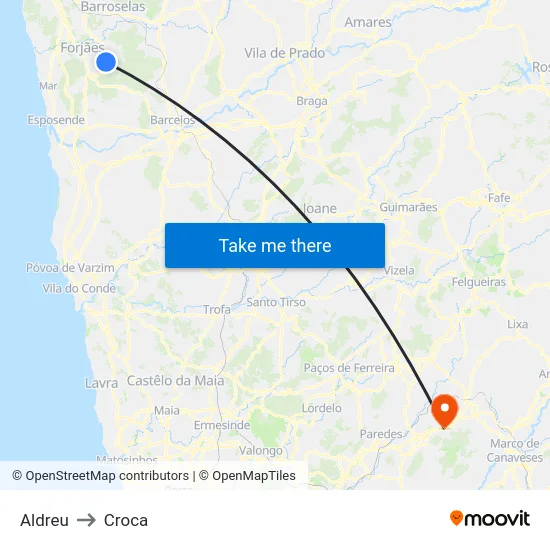 Aldreu to Croca map