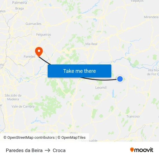 Paredes da Beira to Croca map