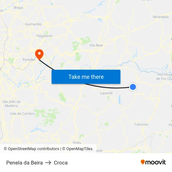 Penela da Beira to Croca map