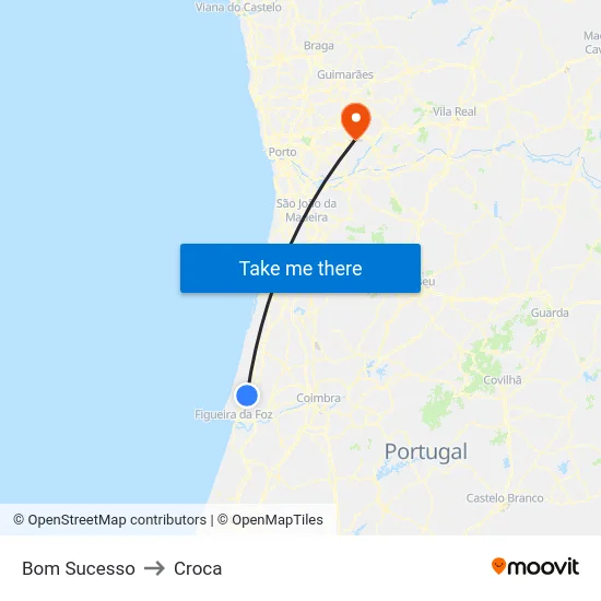 Bom Sucesso to Croca map