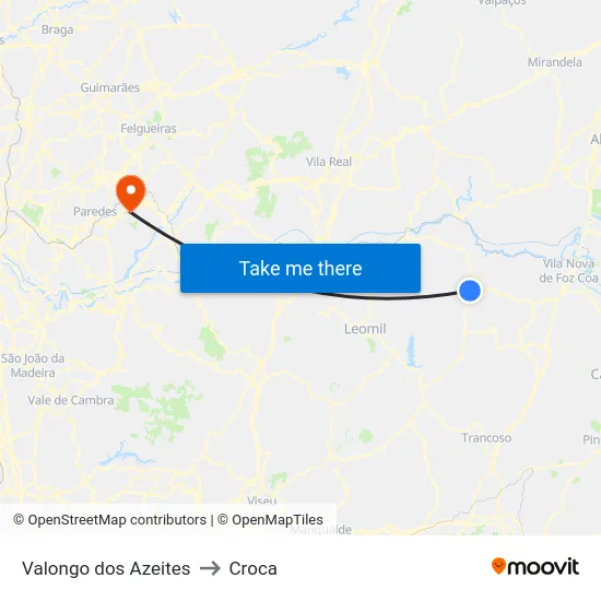 Valongo dos Azeites to Croca map