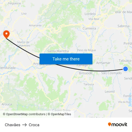 Chavães to Croca map