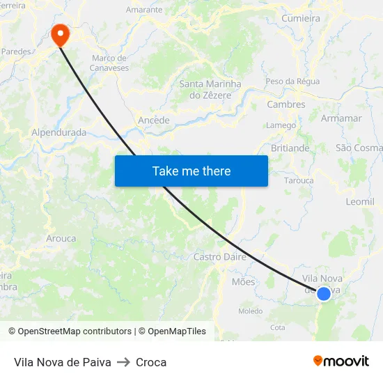 Vila Nova de Paiva to Croca map