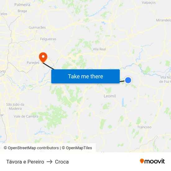 Távora e Pereiro to Croca map