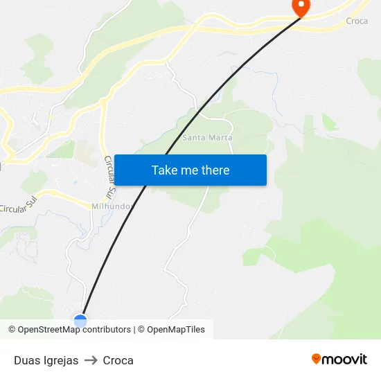 Duas Igrejas to Croca map