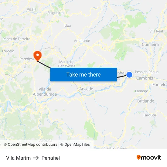 Vila Marim to Penafiel map