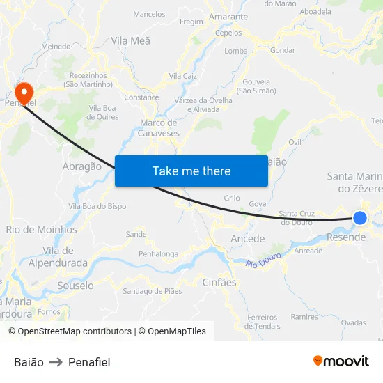 Baião to Penafiel map