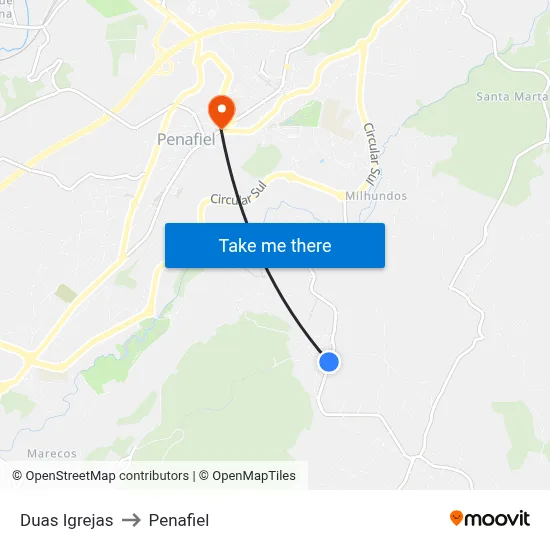 Duas Igrejas to Penafiel map