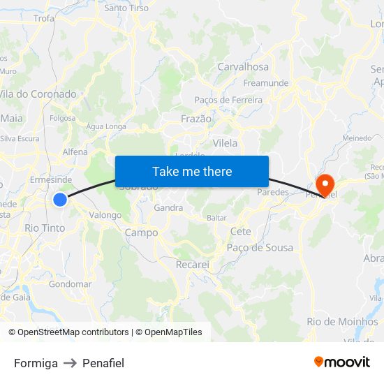 Formiga to Penafiel map