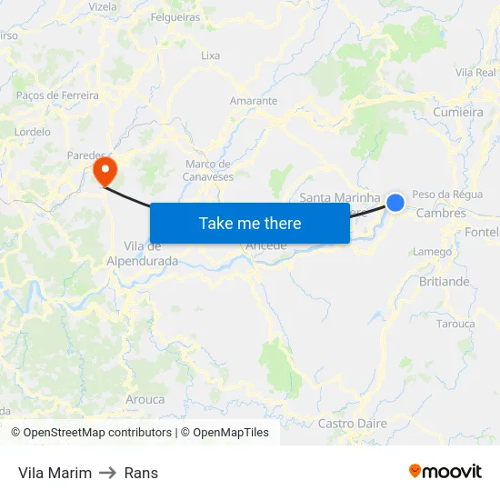 Vila Marim to Rans map