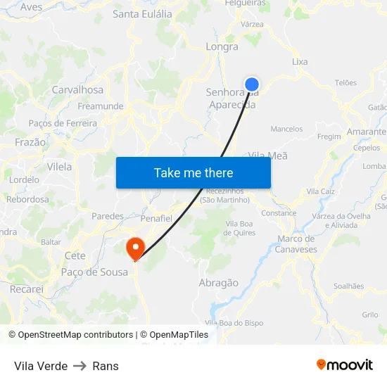 Vila Verde to Rans map