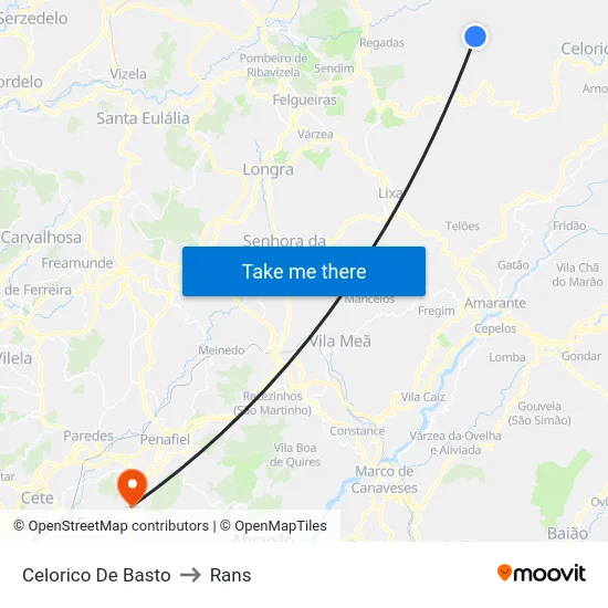 Celorico De Basto to Rans map