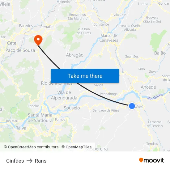Cinfães to Rans map