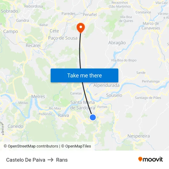 Castelo De Paiva to Rans map