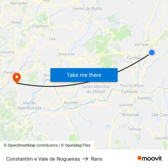 Constantim e Vale de Nogueiras to Rans map