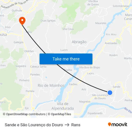Sande e São Lourenço do Douro to Rans map