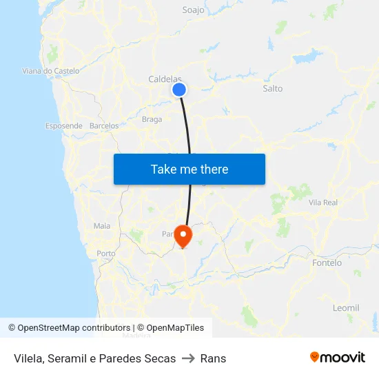 Vilela, Seramil e Paredes Secas to Rans map