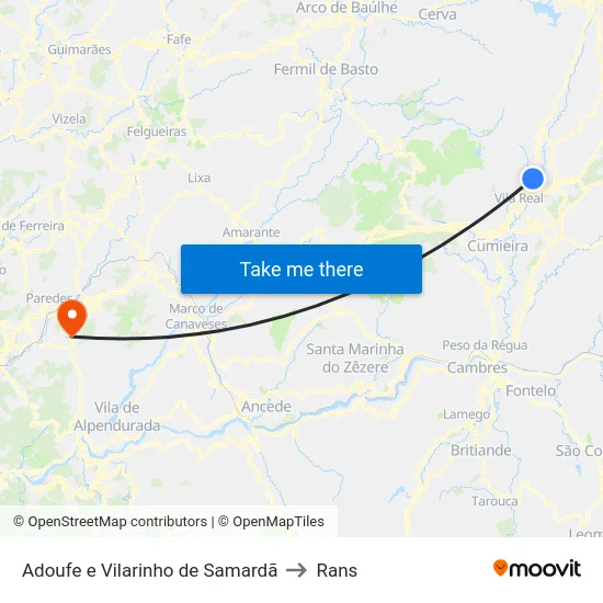 Adoufe e Vilarinho de Samardã to Rans map