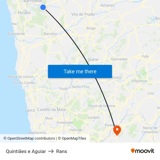 Quintiães e Aguiar to Rans map