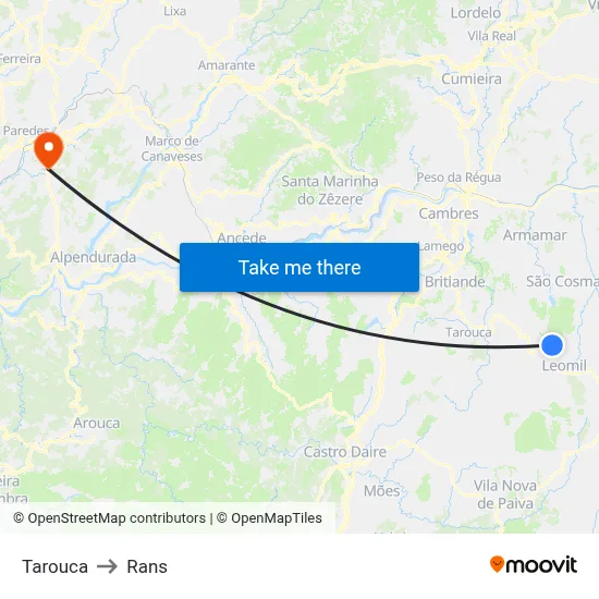 Tarouca to Rans map