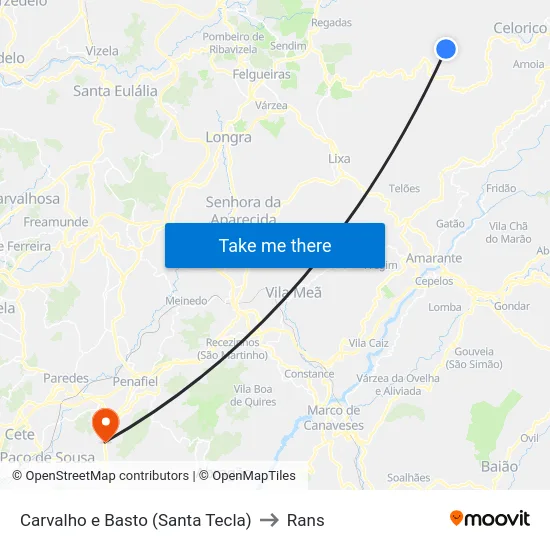 Carvalho e Basto (Santa Tecla) to Rans map