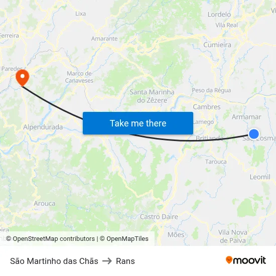 São Martinho das Chãs to Rans map