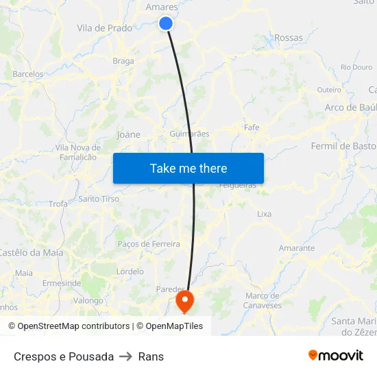 Crespos e Pousada to Rans map