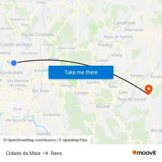 Cidade da Maia to Rans map