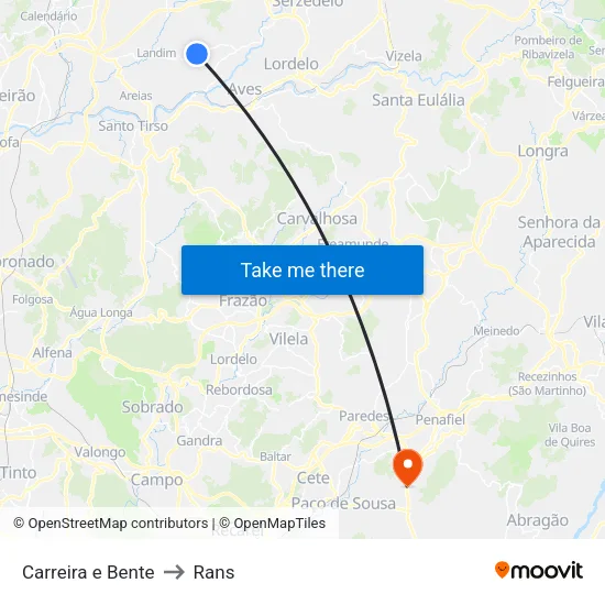 Carreira e Bente to Rans map