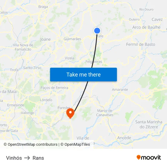 Vinhós to Rans map