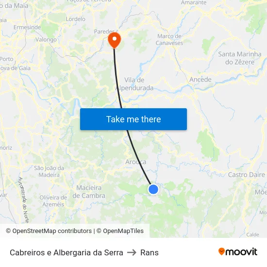 Cabreiros e Albergaria da Serra to Rans map