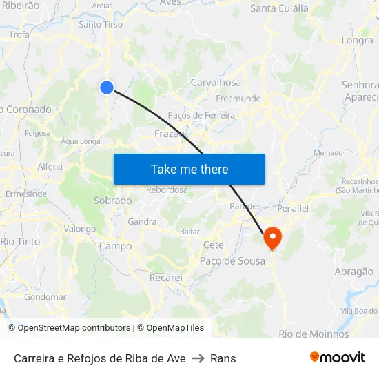 Carreira e Refojos de Riba de Ave to Rans map