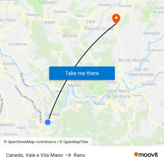 Canedo, Vale e Vila Maior to Rans map