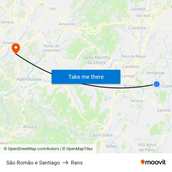 São Romão e Santiago to Rans map