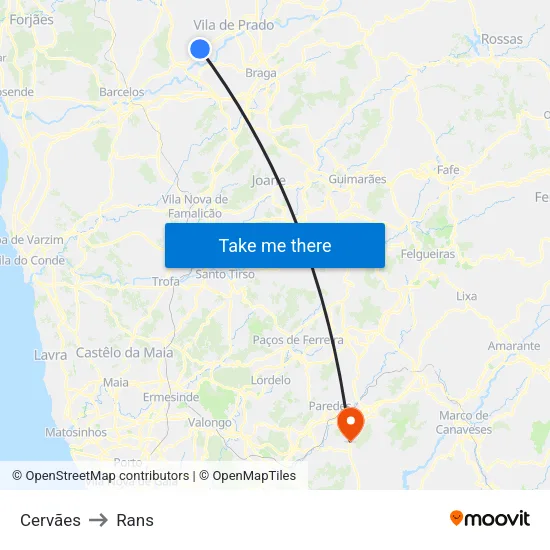 Cervães to Rans map