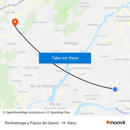 Penhalonga e Paços de Gaiolo to Rans map