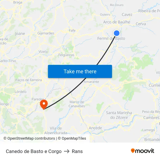 Canedo de Basto e Corgo to Rans map