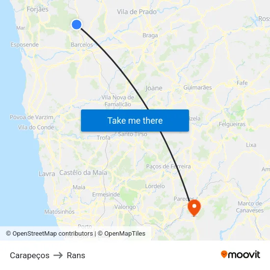 Carapeços to Rans map