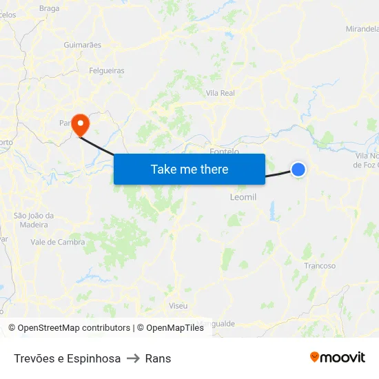 Trevões e Espinhosa to Rans map