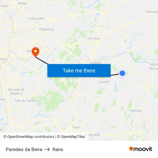 Paredes da Beira to Rans map