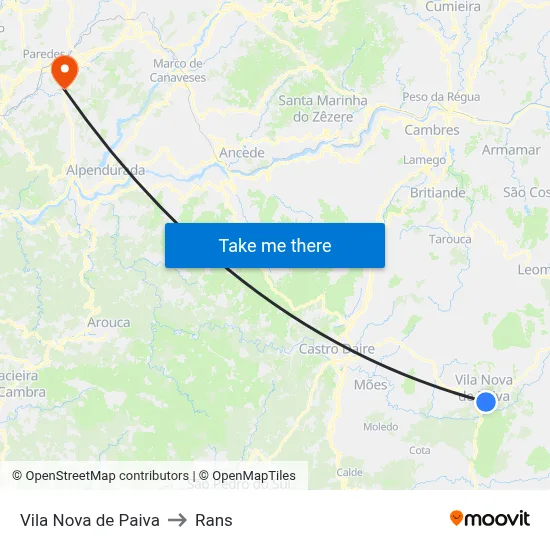 Vila Nova de Paiva to Rans map