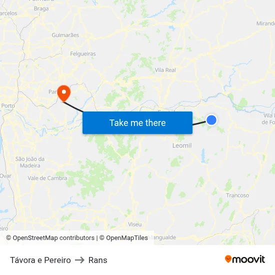 Távora e Pereiro to Rans map