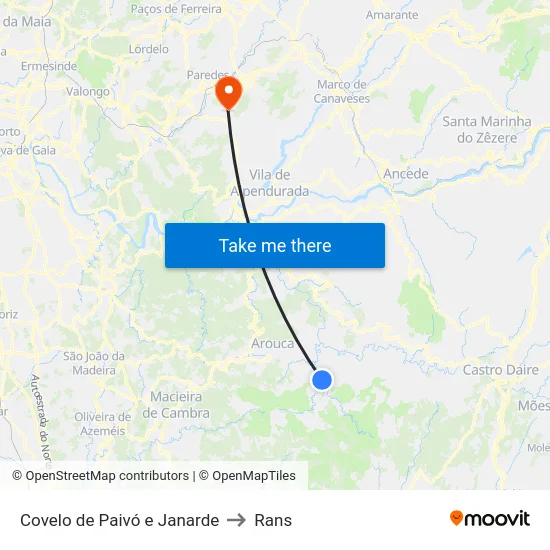 Covelo de Paivó e Janarde to Rans map