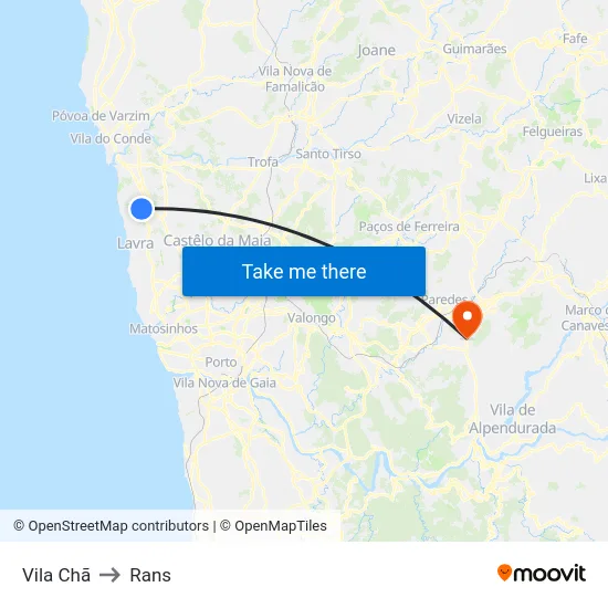 Vila Chã to Rans map