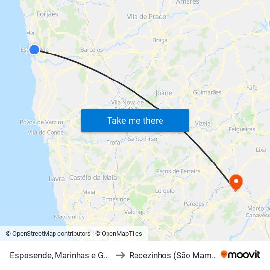 Esposende, Marinhas e Gandra to Recezinhos (São Mamede) map
