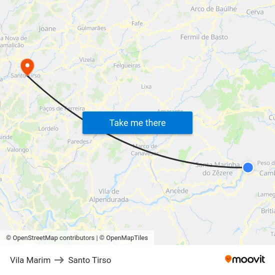Vila Marim to Santo Tirso map