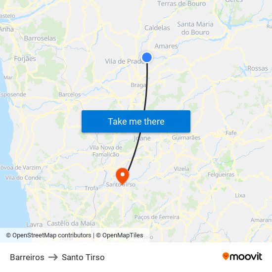 Barreiros to Santo Tirso map