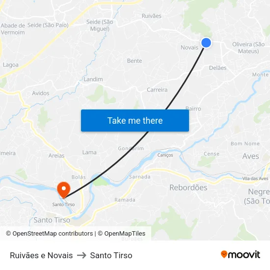 Ruivães e Novais to Santo Tirso map