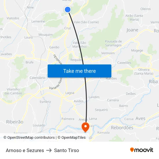 Arnoso e Sezures to Santo Tirso map
